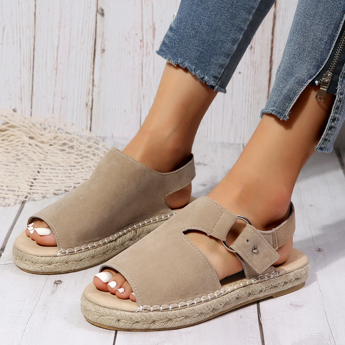 

Women Sandals 2024 New Summer Platform Shoes for Women Fashion Plus Size Designer Sandals Hemp Rope Heel Fish Mouth Sandals