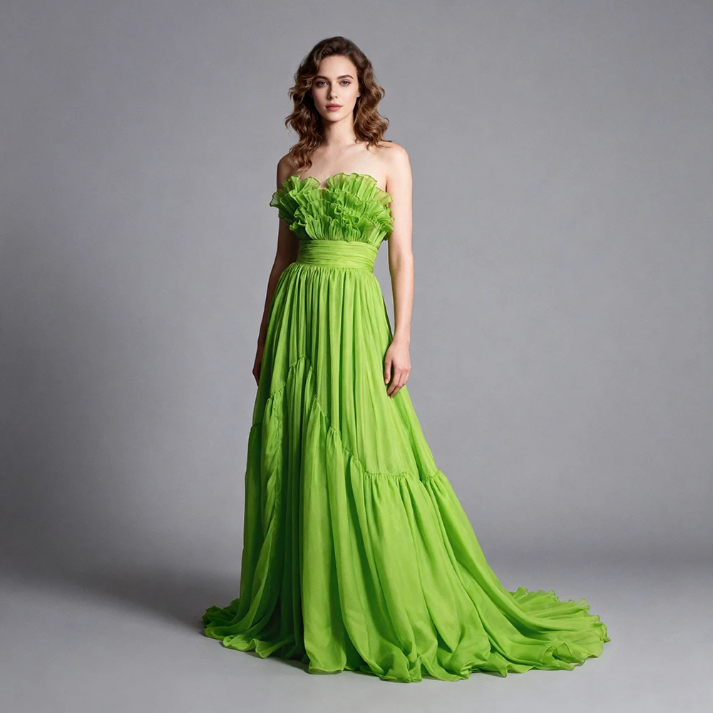 

Elegant Evening Gown Ruffled Neckline Flowy Maxi Dress Special Occasion Formal Dresses A Line Party Gown Wedding Guest Dress