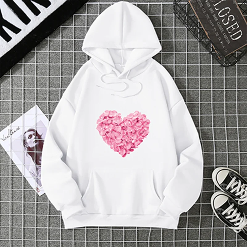 Hoodie Bentuk Hati 2025 Sweter Pullover Longgar Pakaian Jalanan Wanita Atasan Hoody Anak Perempuan Imut Fashion Kasual