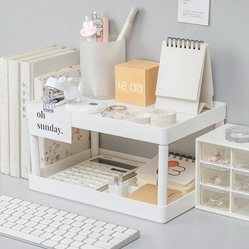 Multifunctional Shelves Double-layer Storage Shelf Desktop Storage Rack Plastic Desk Shelves Cosmetic Sundries Organizer Storage