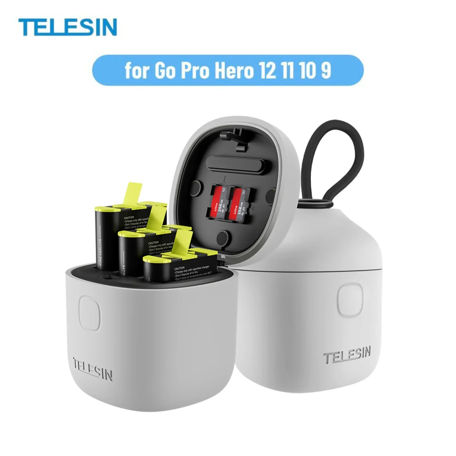 

TELESIN Fast Charging Box Batteries Set for Gopro Hero12 11 10 9 All-in-one Charger with TF Reader Storage Gopro Accessories