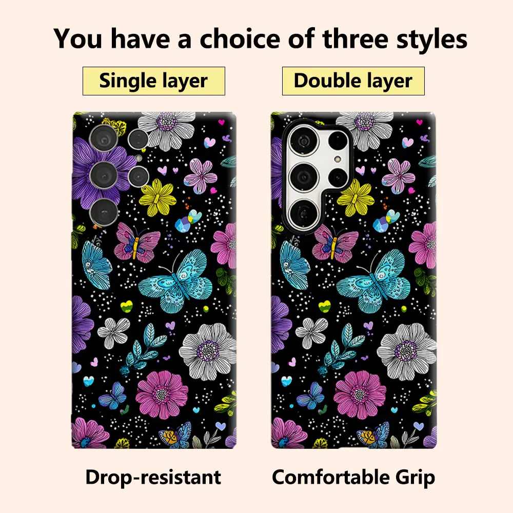 Black Background Butterfly Floral Luxury Fashion Full Lens Protective Case for Samsung Galaxy S26 S25 S24 A56 A36 Plus Ultra