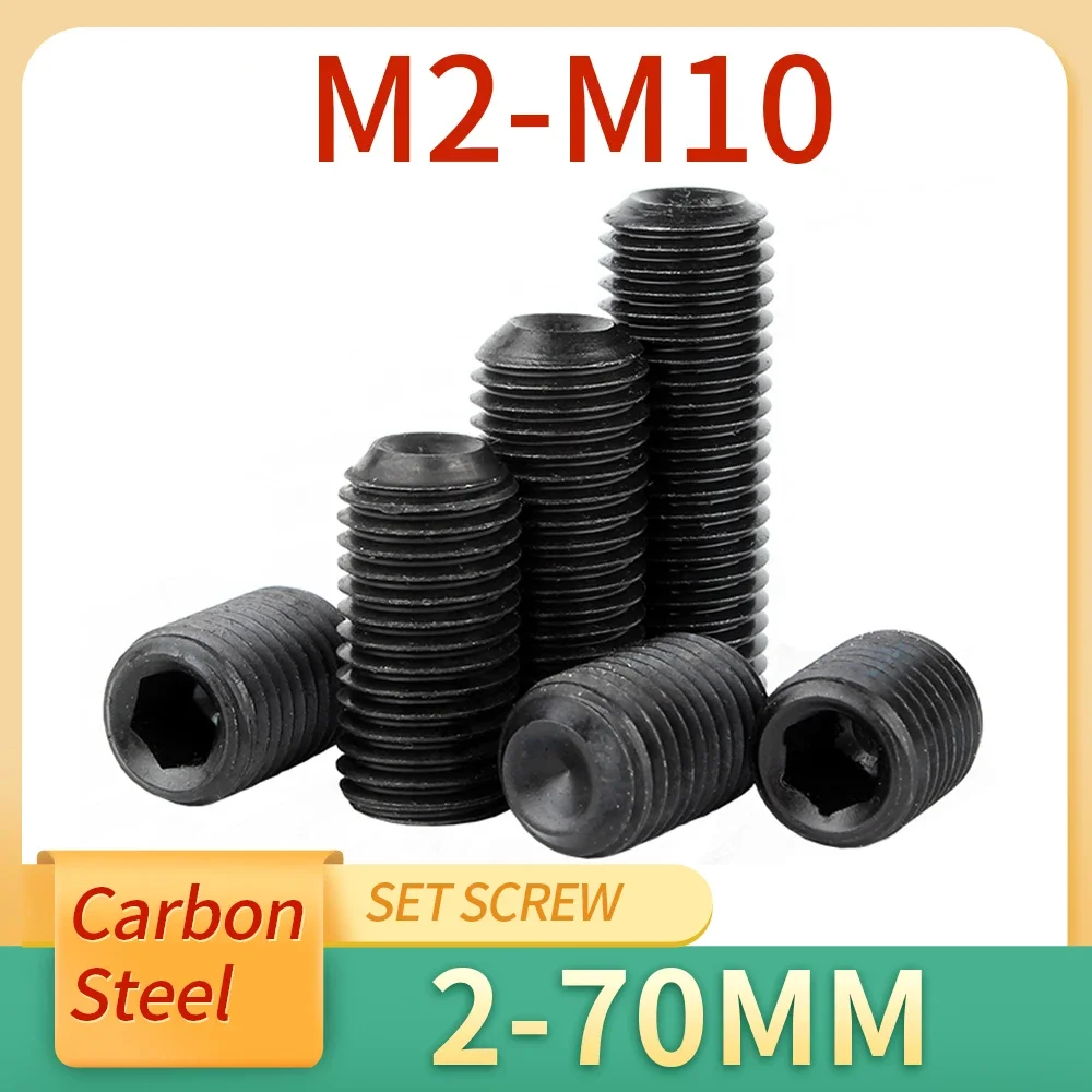 10Pcs/lot M2 M2.5 M3 M4 M5 M6 M8 M10 Headless Cup Point Set Screw 12.9 Grade Carbon Steel Hex Socket Set Screw