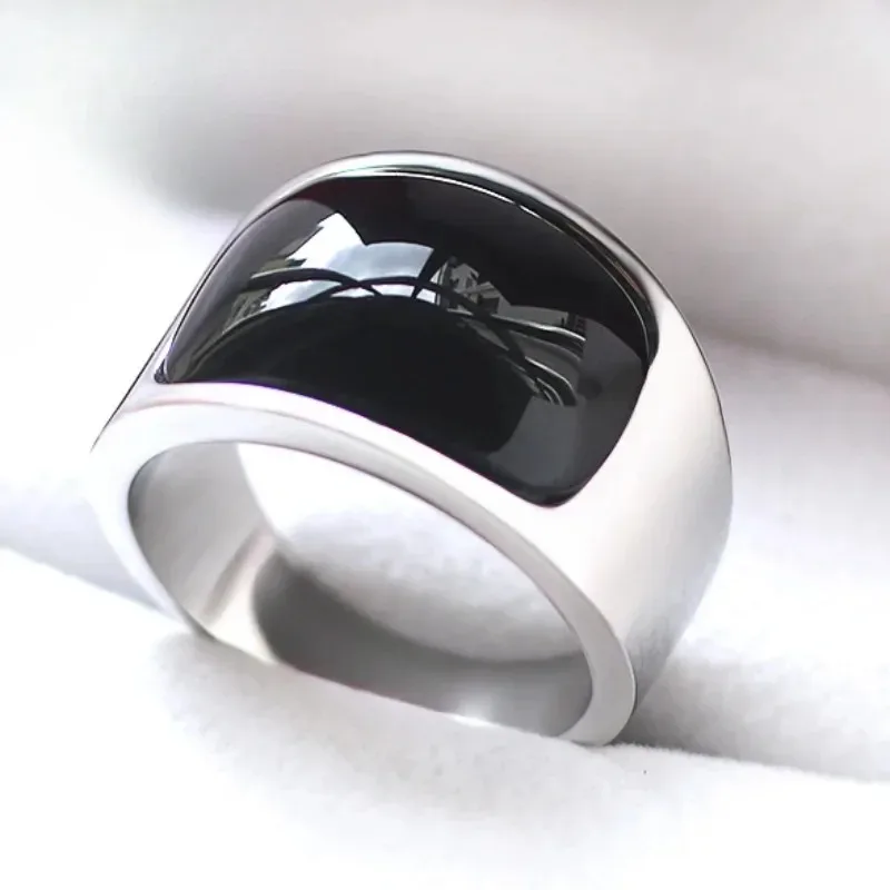 Simple Korean Style Rings for Men Women Black Cat Eye Stone Fashion Stainless Steel Wedding Band Jewelry Accessories Wholesale