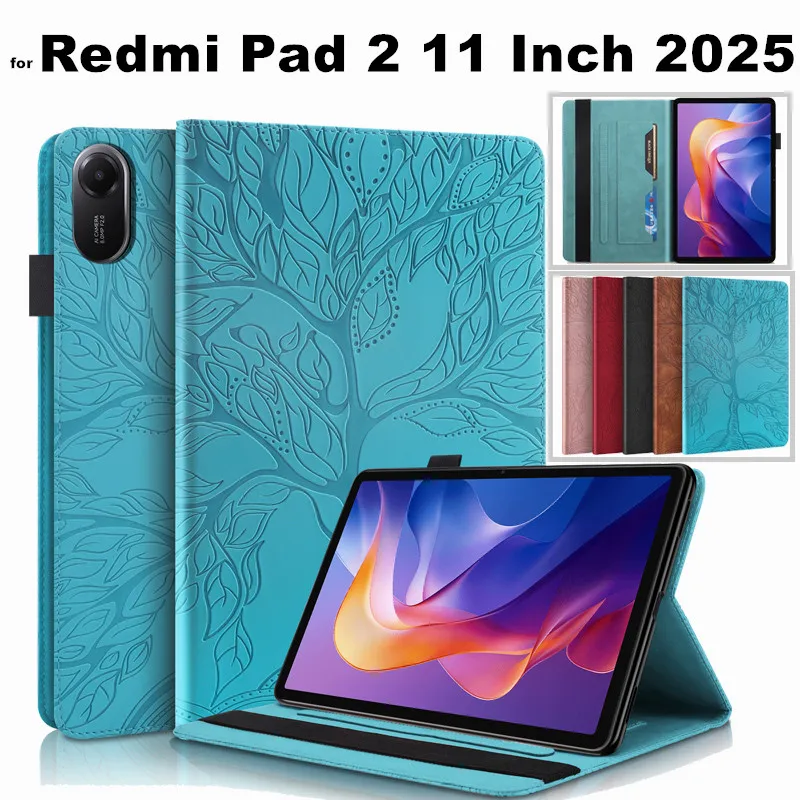 

for Xiaomi Redmi Pad 2 Pad2 11 Inch 2025 Tablet Cover 3D Embossed Life Tree Pu Leather Case with Auto Wake Stand Flip Case
