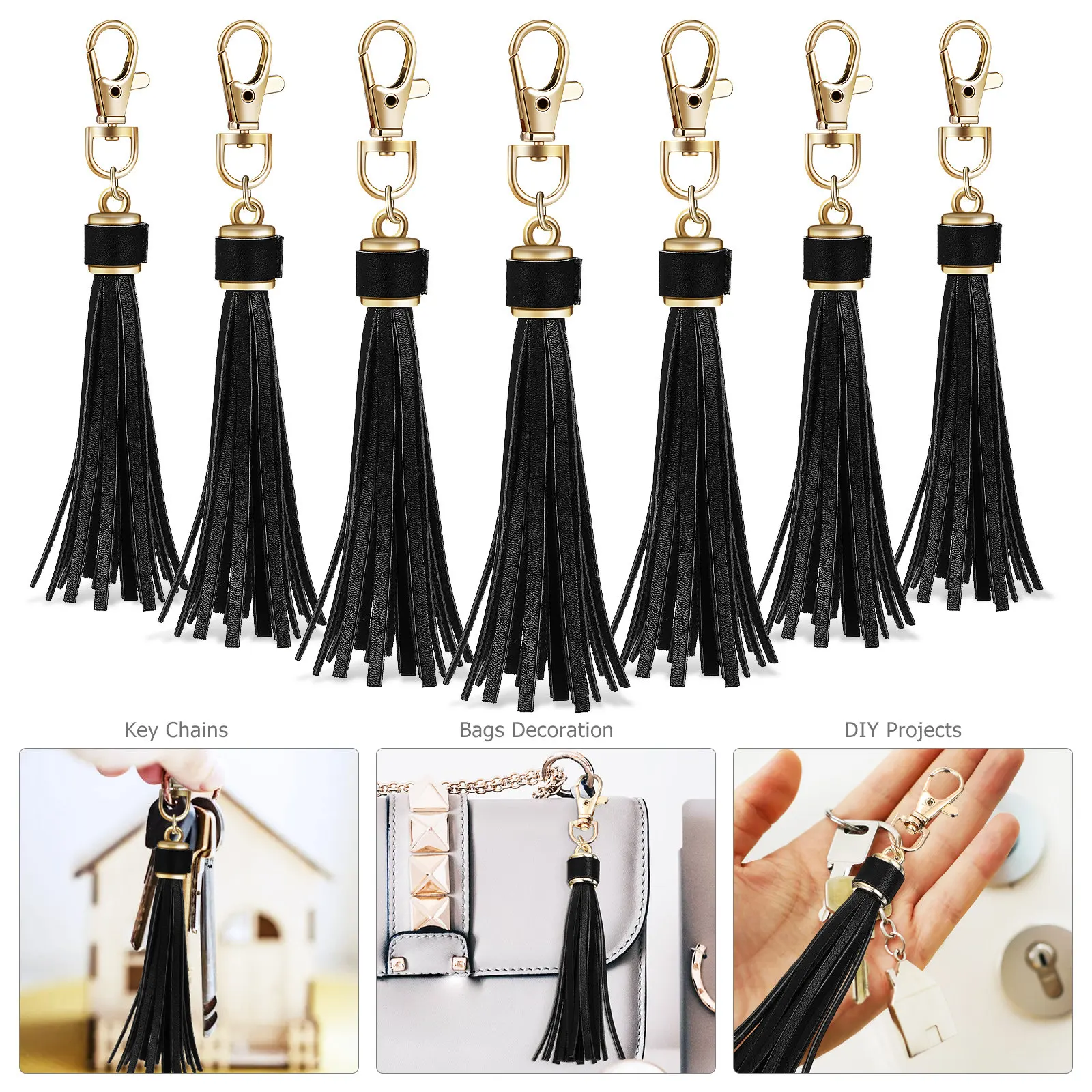 

10 шт. Декоративные брелоки-кисточки из ПУ с поворотным карабином, подвески-кисточки для сумок, аксессуары для подвешивания
