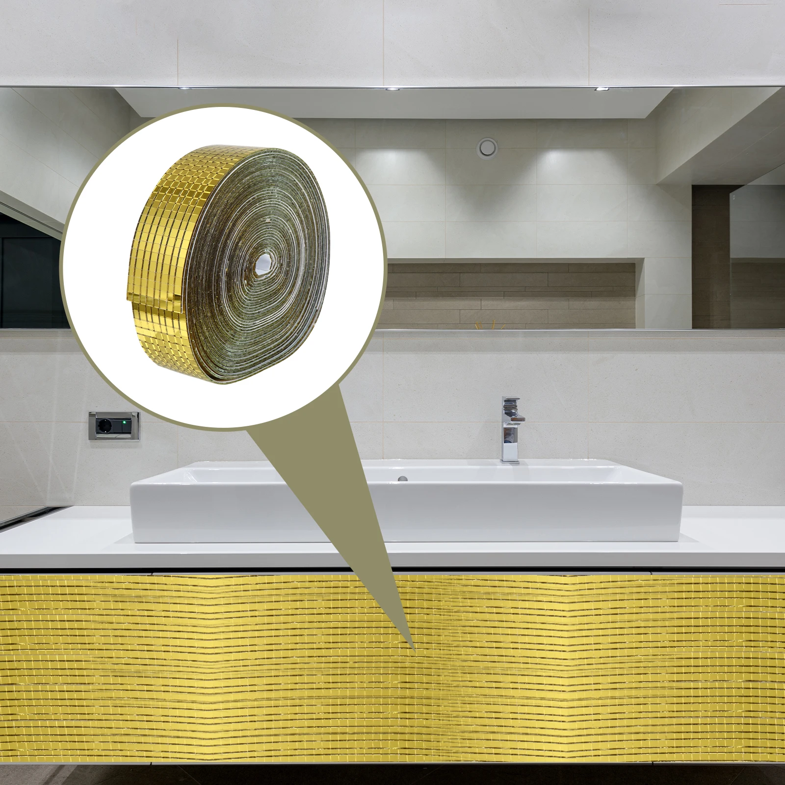 

Glass Fiber Mirror Wall Stickers 1 Roll Self Adhesive Mosaic Tiles for Bathroom Kitchen Walls Decorative Interior Design