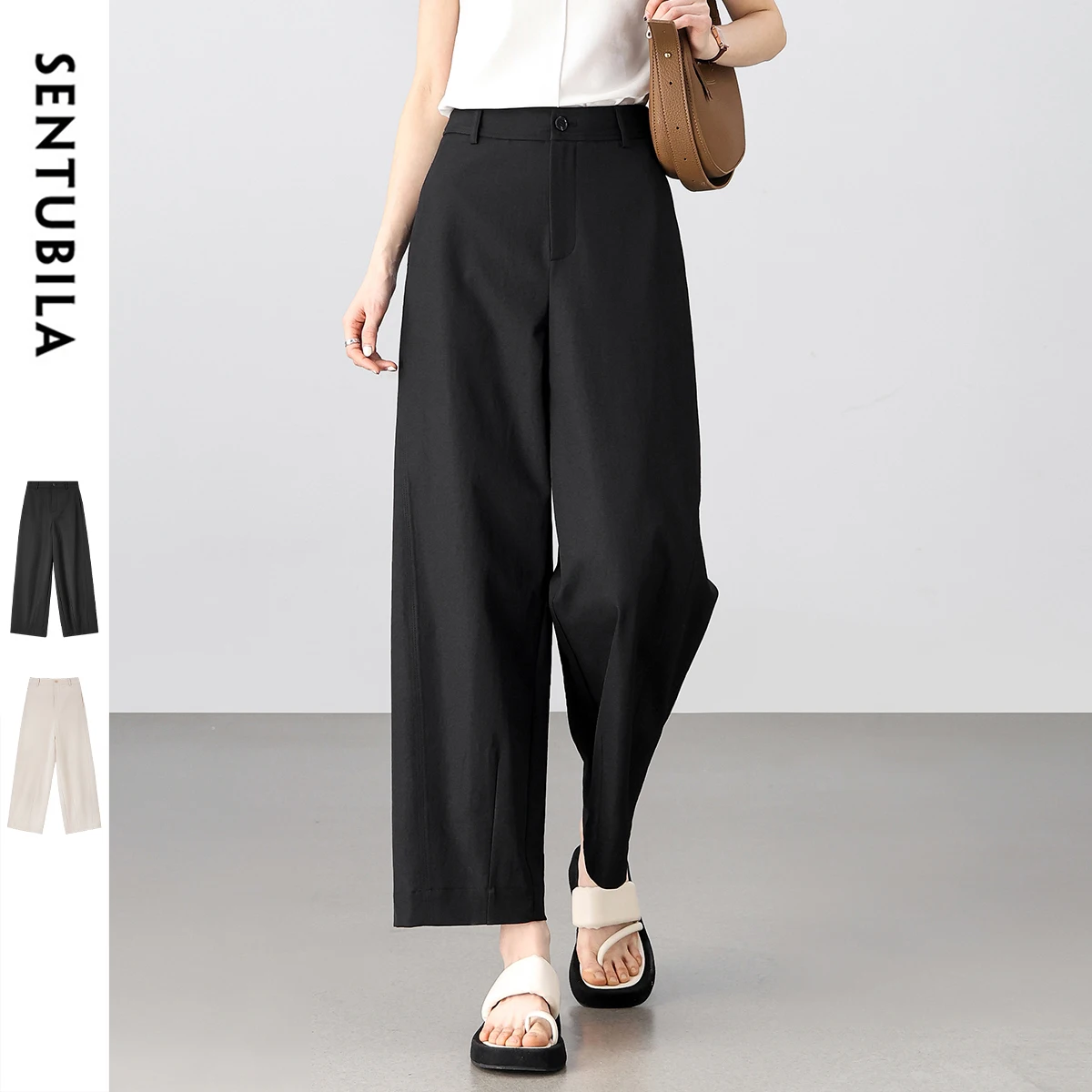 

SENTUBILA Casual Ankle Length Pants Woman 2025 New Commuting Elastic Waist Harem Pant Pockets Elegant Trousers 152K87959
