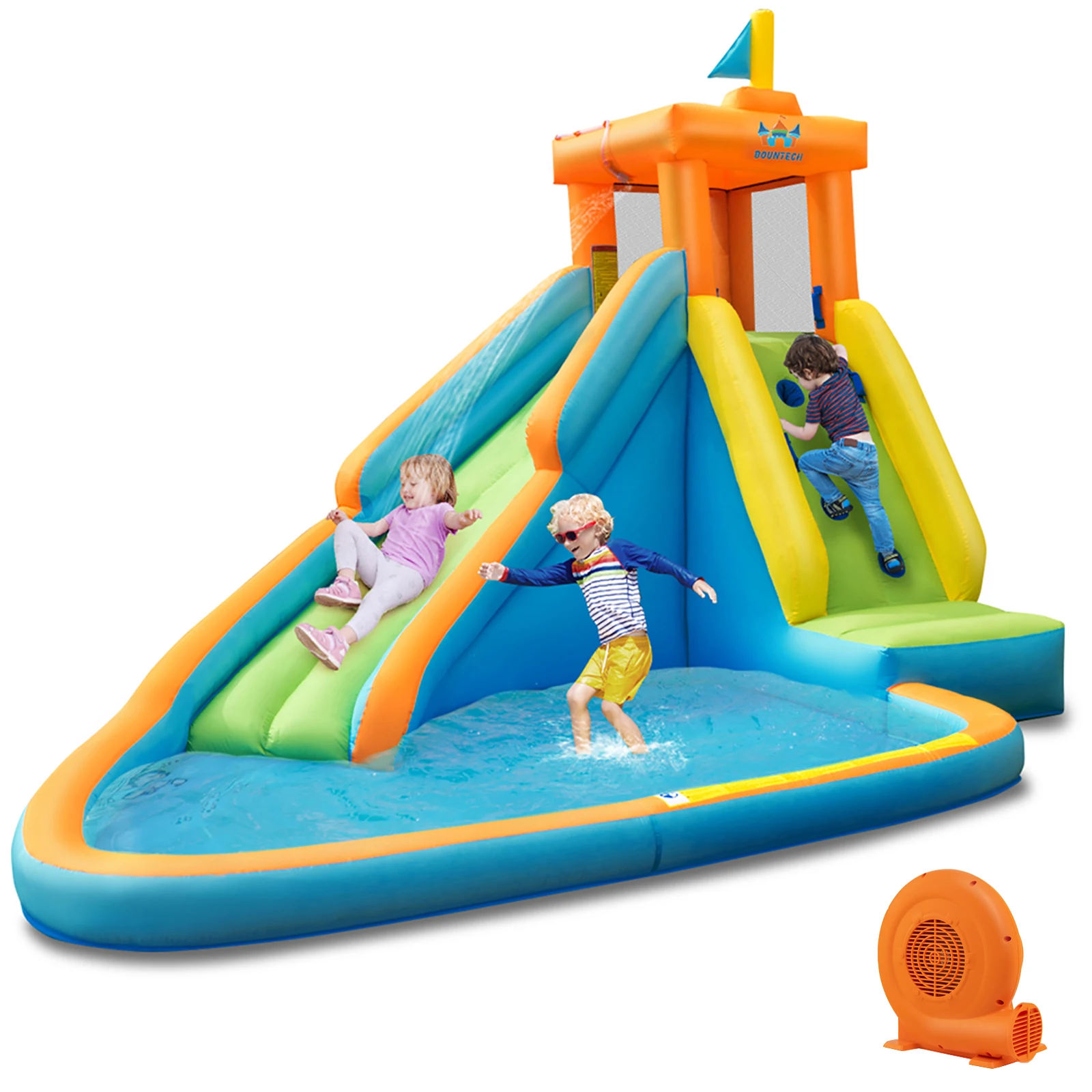 

Inflatable Water Slide Kids Bounce House Castle Splash Pool with 680W Blower