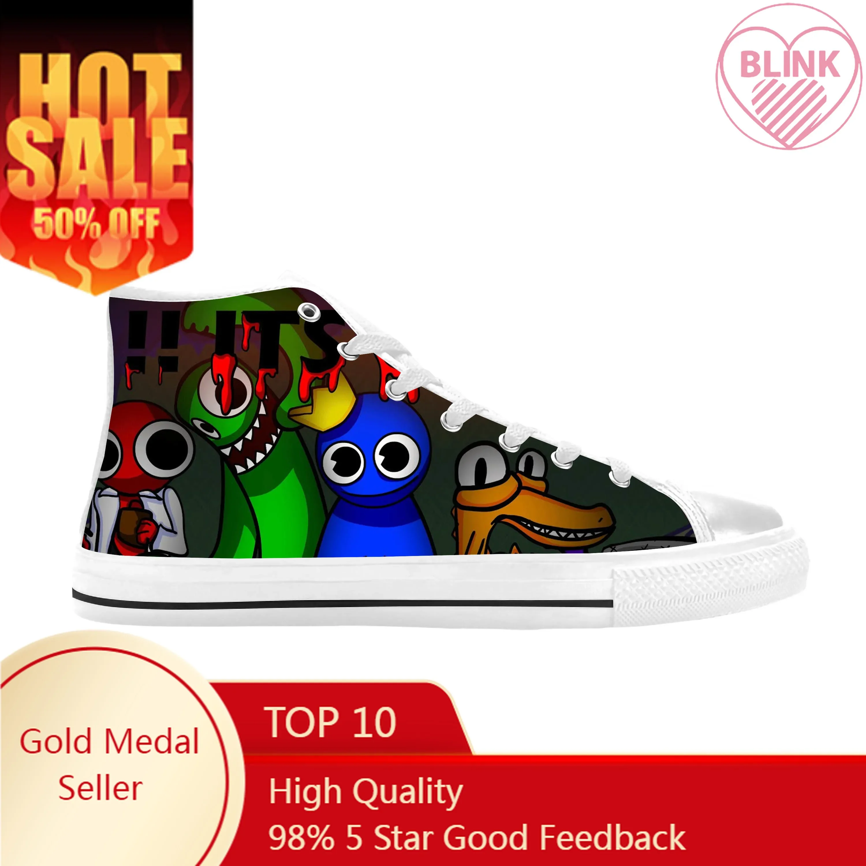 Hot Friend Anime Cartoon Game Manga Comic Rainbow Casual Cloth Shoes High Top Comfortable Breathable 3D Print Men Women Sneakers