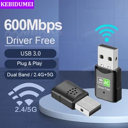 600Mbps USB WiFi Adapter Wireless Network Card 2.4G 5GHz Dual Band USB Dongle USB 3.0 Receiver For Windows 10 11 Driver Free