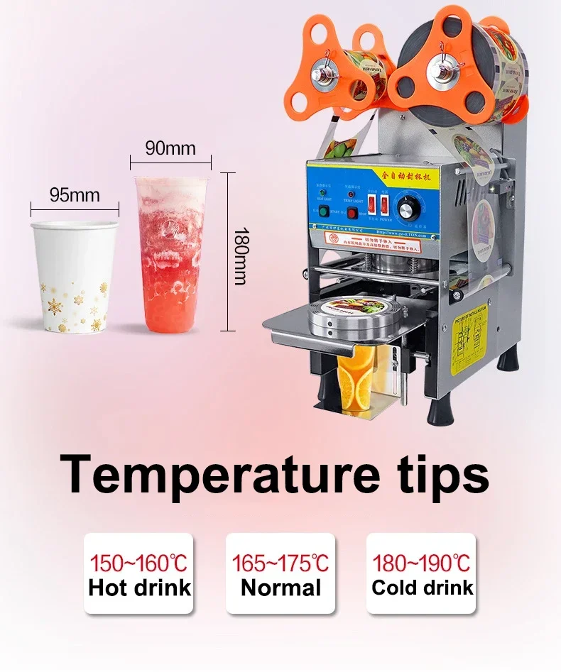 Máquina Automática de Selagem de Copos de Bebidas Brancos Modelo Inteligente para Selar Copos com Tampa de Anel Fácil