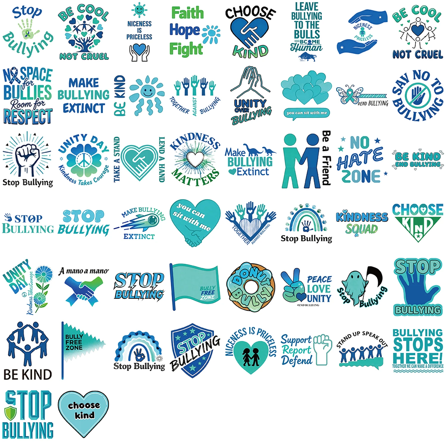 50 قطعة من ملصقات يوم المضادة للتنحيف، تصميمات جرافيتي ملونة، ملصقات زخرفية للأكواب وأجهزة الكمبيوتر المحمولة والهواتف المحمولة والأمتعة