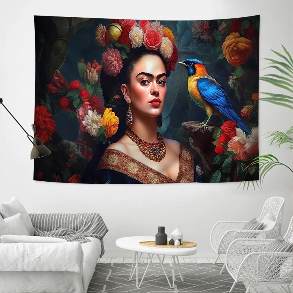 F-frida k-kahloes tapiz de Anime artístico, alfombras de pared de flores Hippie, decoración de dormitorio, colgante de pared, decoración del hogar