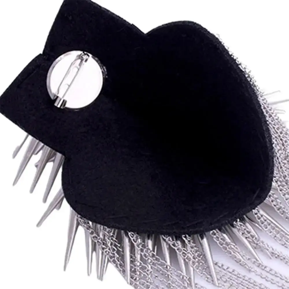 Retro Pin Tassel Chain Epaulette Breastpin Crystal Rivet Shoulder Badges Cool DIY Jacket Vintage Brooch Gift
