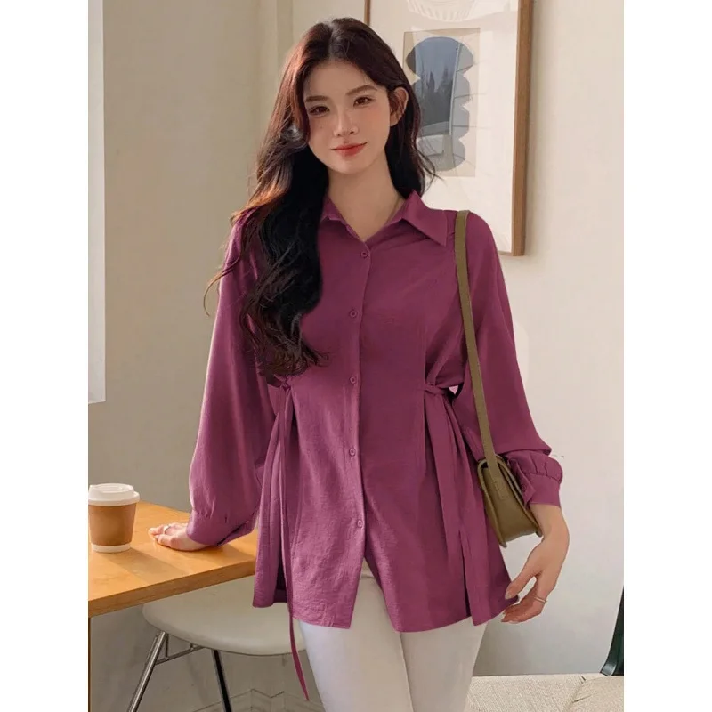 

Loose Women's Purple Shirt Comfortable Fit Casual Fashion Spring Collection Deformable Material Other Style Other Sleeve Length