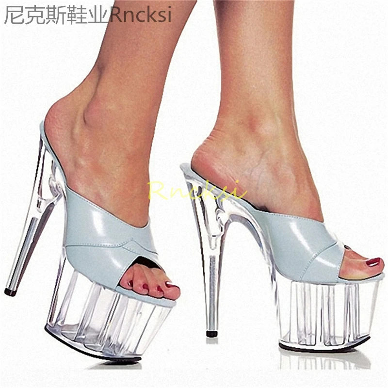 15cm Fish mouth slippers women's leaky toe high-heeled slippers women's shoes fashion wear summer new stiletto temperament.