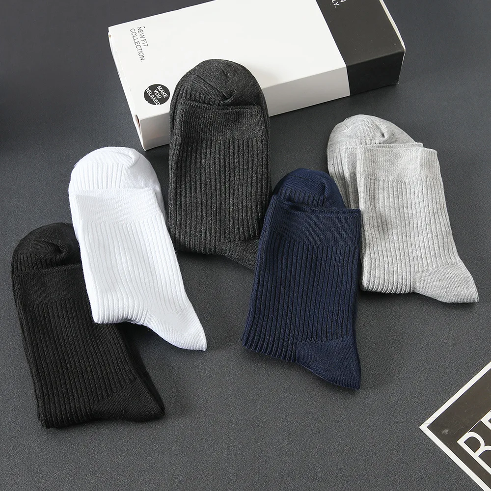 HSS Brand 5 Pairs/Lot Men‘s Socks Cotton Casual Business Stripe Socks Deodorant Breathable Black White Travel Winter Socks Man