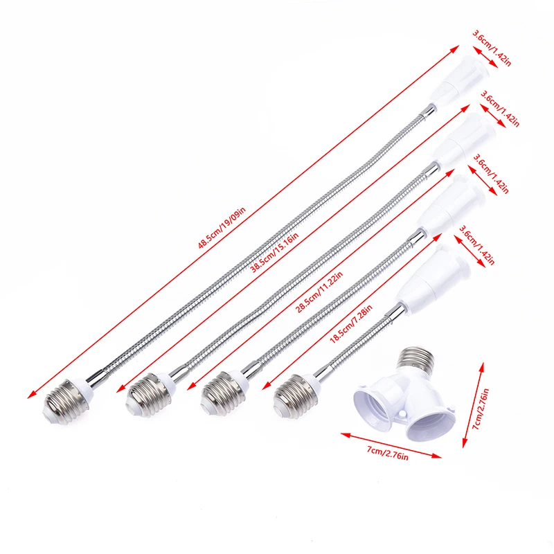 유연한 LED 전구 익스텐션 램프 거치대 조명 소켓, LED 램프 거치대 컨버터, E27 ~ E27, 18cm, 28cm, 38cm, 48cm, 220V