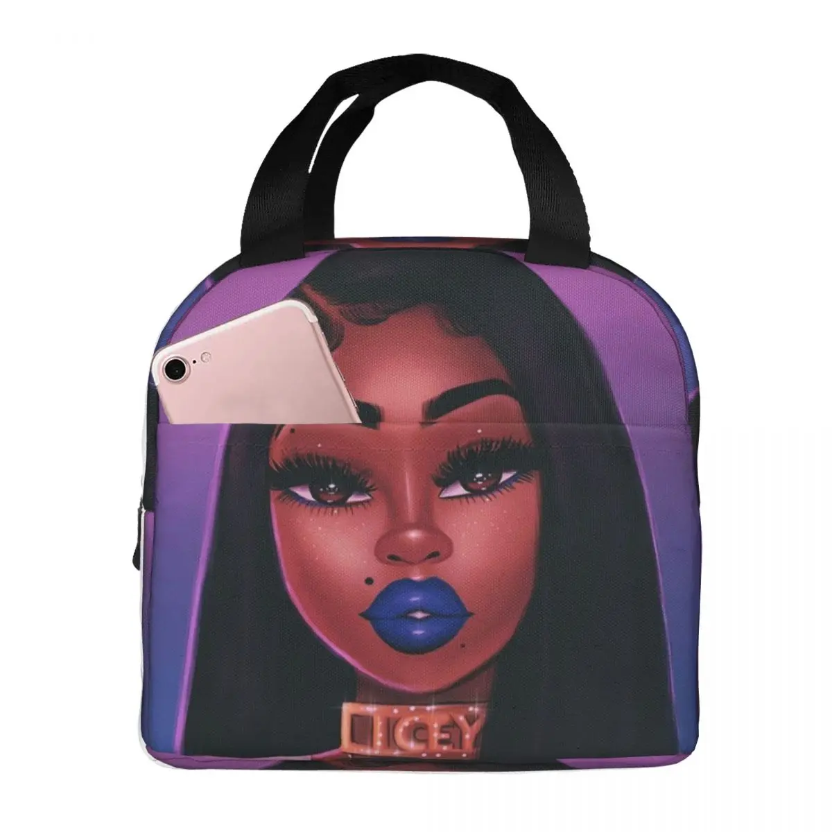 

Изолированная сумка для обеда для девочек в афро-американском стиле, черная художественная сумка для женщин, холодильник, термосумка для еды, герметичные коробки для завтрака, контейнер