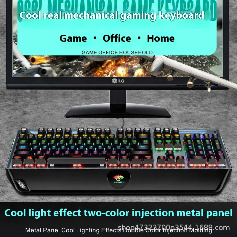 

Leaven K98 104 Keys Usb Wired Mechanical Keyboard Rgb Mixed-Color Light Gaming Hot-Swappable Metal Keyboard Support Waterproof