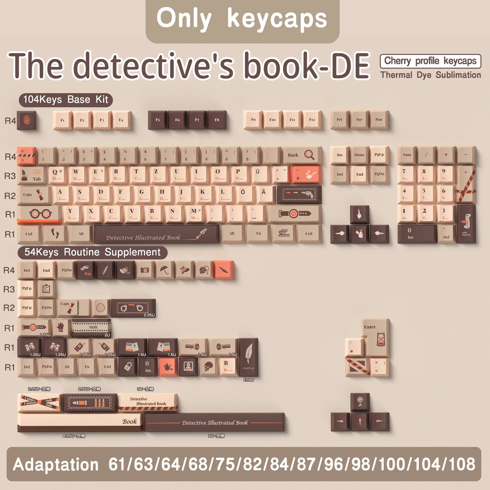 KYOMOT Deutsche Tastatur-Tastenkappen 156-Tasten DE Cute Anime PBT Sub Dye Cherry DE Profile Tastenkappe ISO-Layout für mechanische Tastaturkappe
