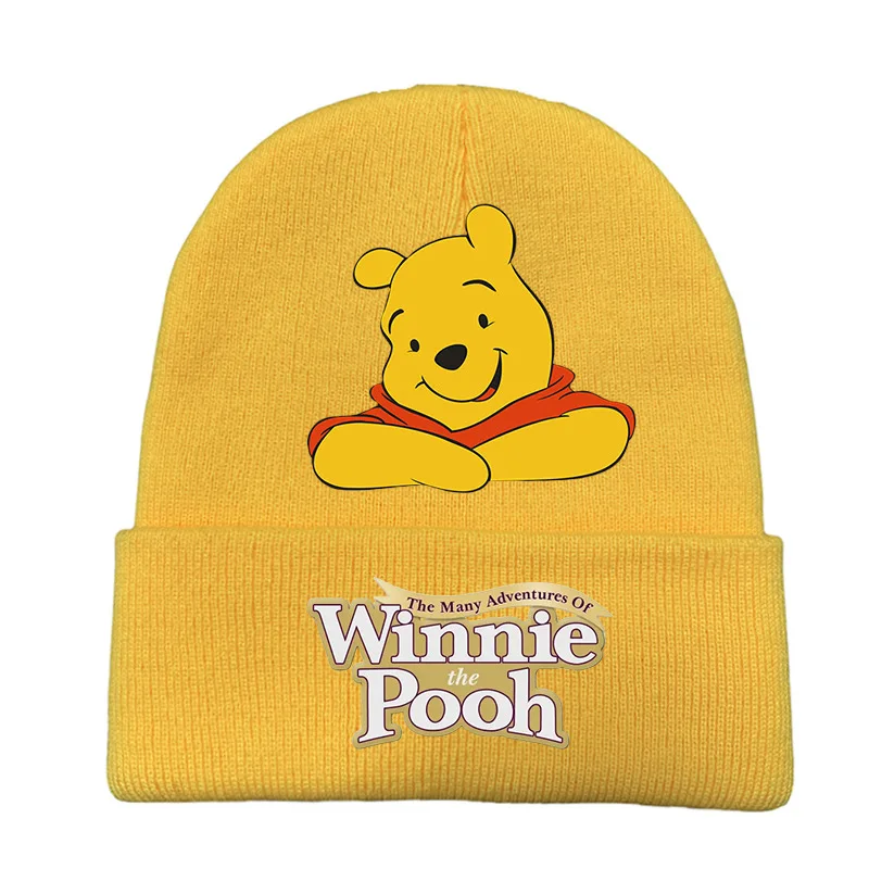 New Disney Pooh Bear Knitted Hat Kawaii Children Autumn Winter Warm Knitted Hat Anime Figures Winnie Printed Kids Outdoor Hat