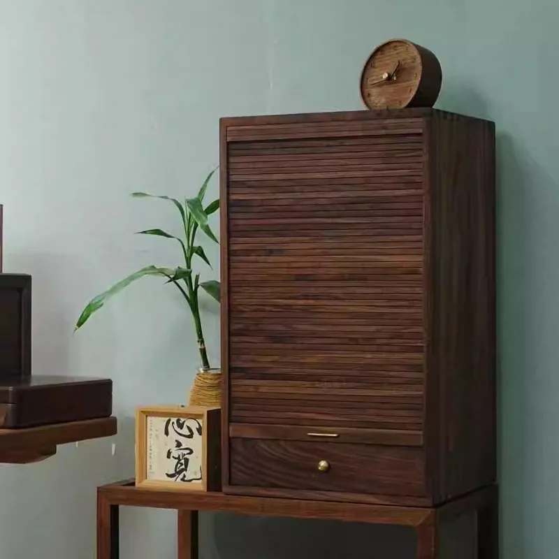 

Black walnut rolling shutter door storage cabinet, storage cabinet, rolling shutter storage cabinet