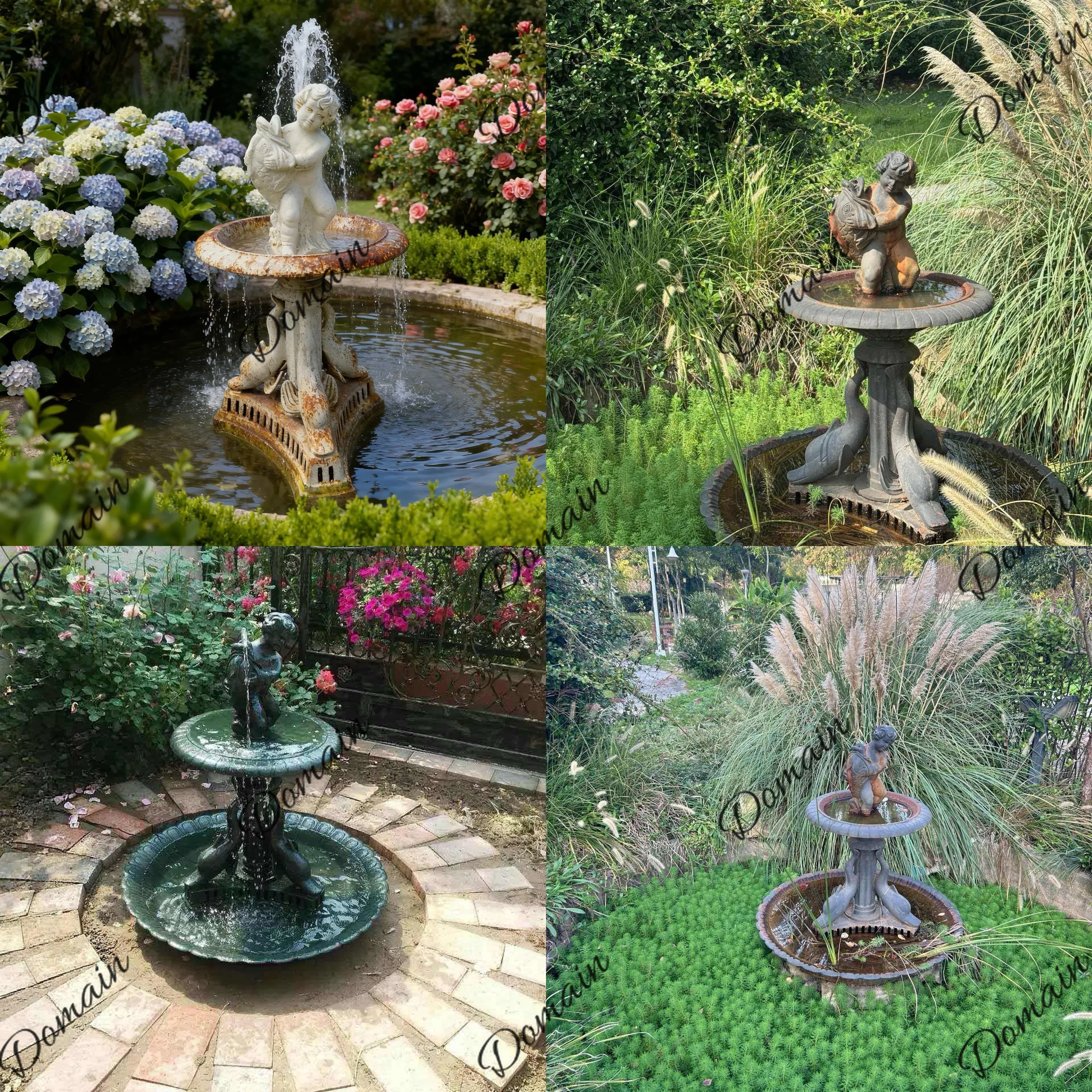 Sc BAIYA Cast Iron Fountain Angel Holding Fish Single Layer Water Feature Garden Photography Wishing Pool