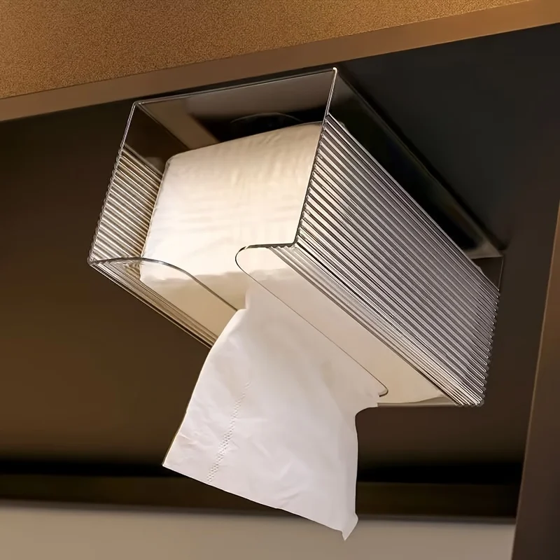 Suporte de caixa de tecido acrílico, fixado na parede, transparente, dispensador de toalha de papel multifuncional para sala de estar e banheiro