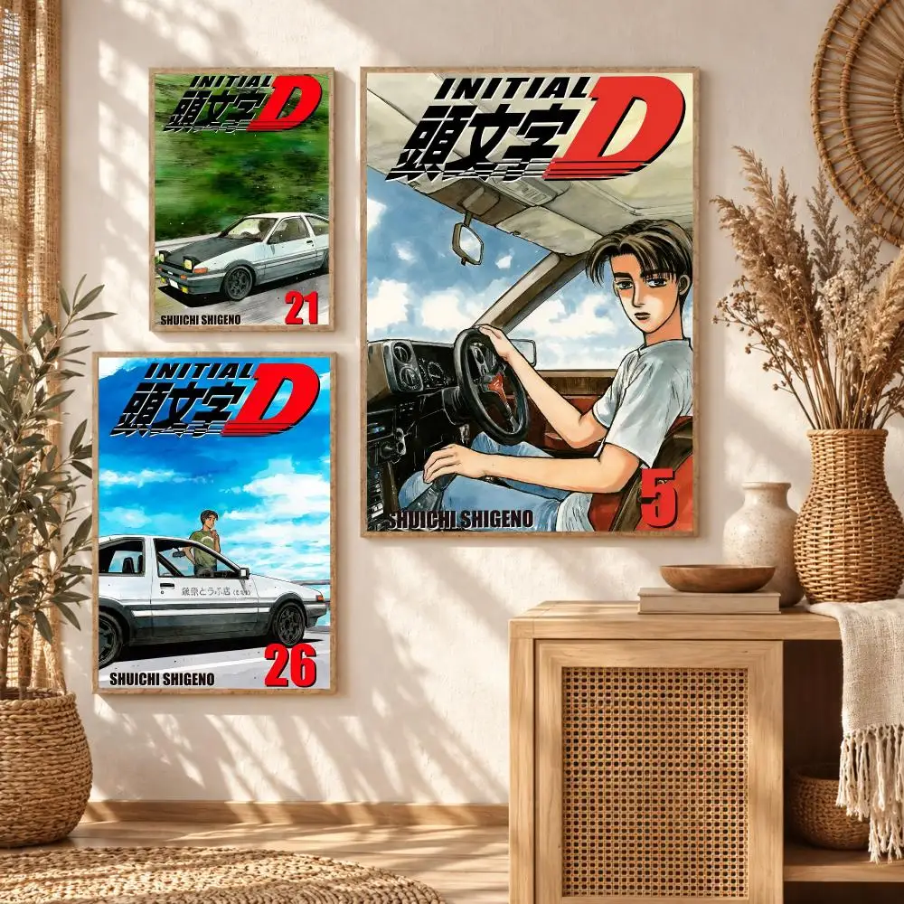 Anime I-Initial D Poster Self Adhesive Wall Art Decor HD Mural Stickers for Living Room Bedroom Home Housewarming Gift