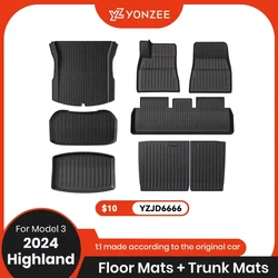 YZ For New Tesla 2024 Highland Model 3 Whole TPE Floor Mats Waterproof Anti-Slip Mat Foot Pads Rear Trunk Mat Car Accessorie