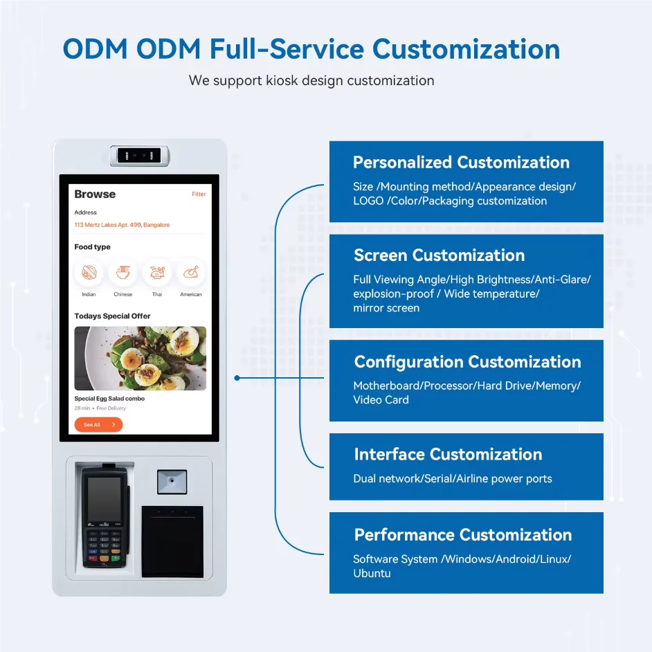 Self Service 10.1 15.6 21.5 23.8 27 32 Quiosques interativos de pagamento de quiosque com tela de toque de 43 polegadas para exibição de informações