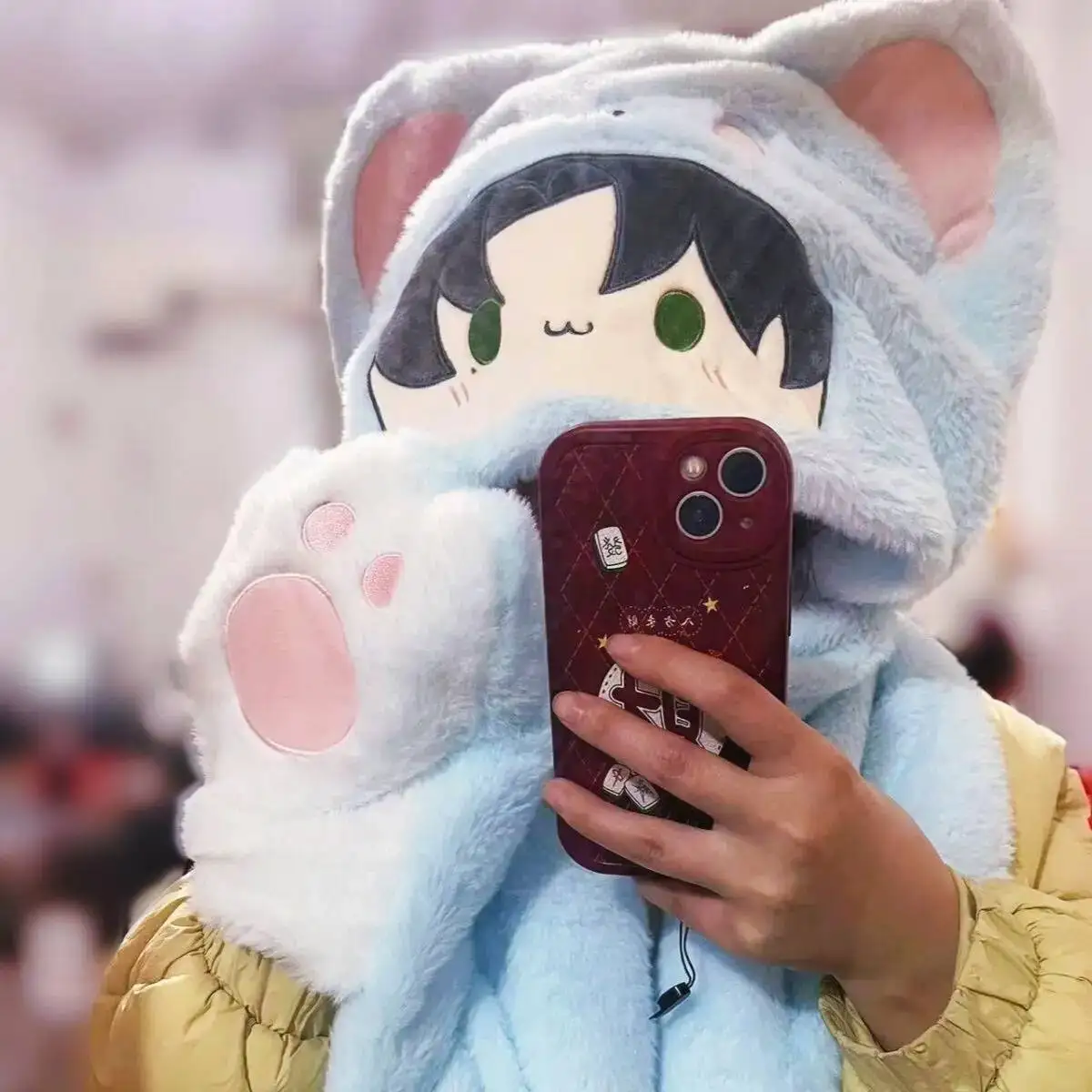 

Light And Night Osborn Blue Black White Plush Handmade Warm Autumn Winter Hat Headdress Anime Cosplay Birthday Preppy Gift