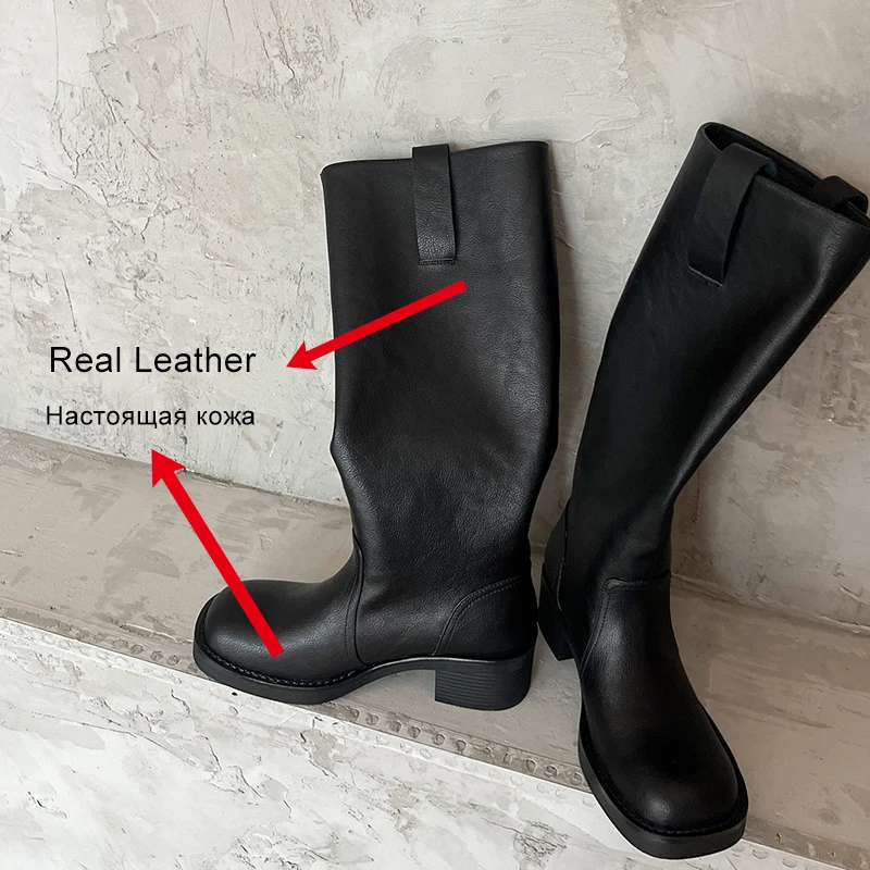 JOZHAMTA Size 34-40 Knee High Boots For Women Wedges Long Boots Real Leather Mid Heels Shoes Winter 2025 Pull-On Daily Dress