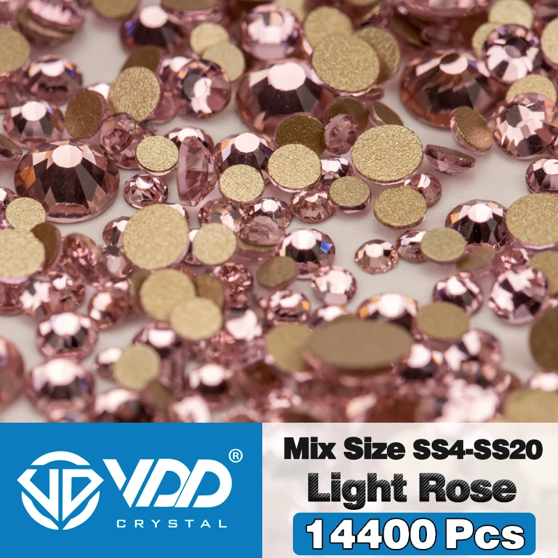VDD 14400 Stuks Groothandel SS4-SS20 Mix Grootte Glas Steentjes Kristal Niet-hotfix Gouden Plaksteen Stenen Voor DIY Nail Art accessoires