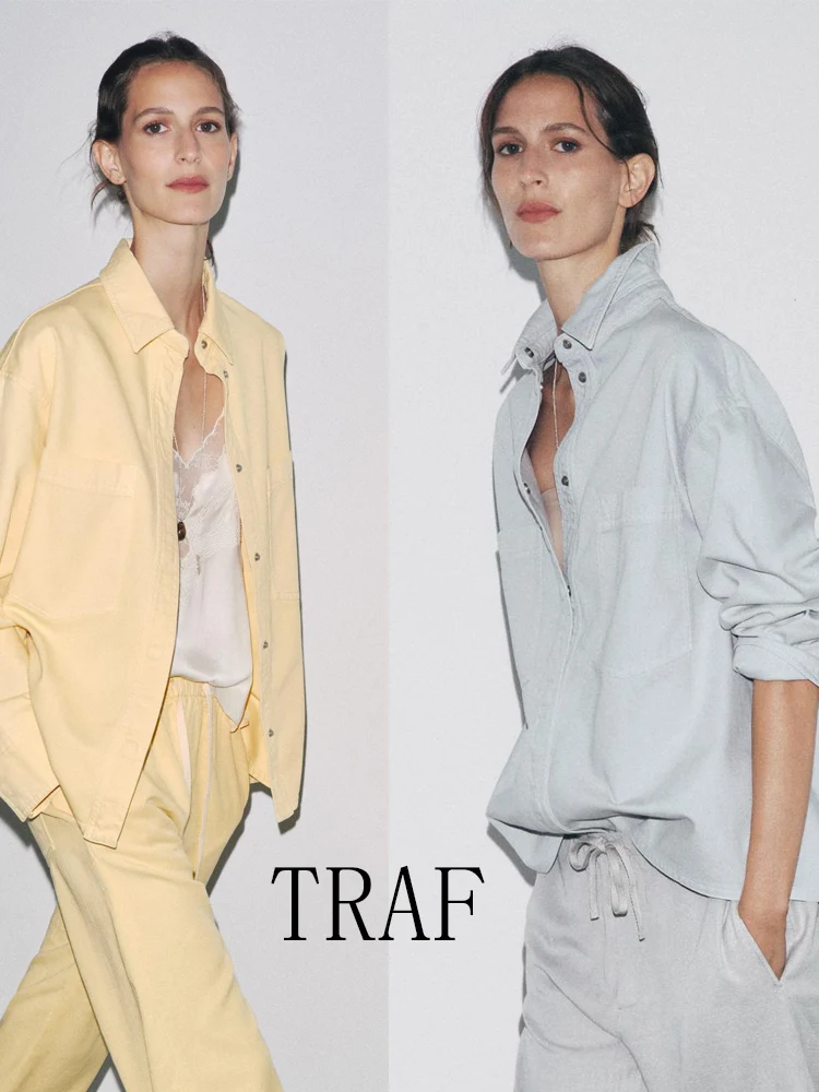 TRAF camicia da giacca tascabile alla moda semplice con temperamento casual allentato da donna di nuova moda autunnale in stile europeo e americano