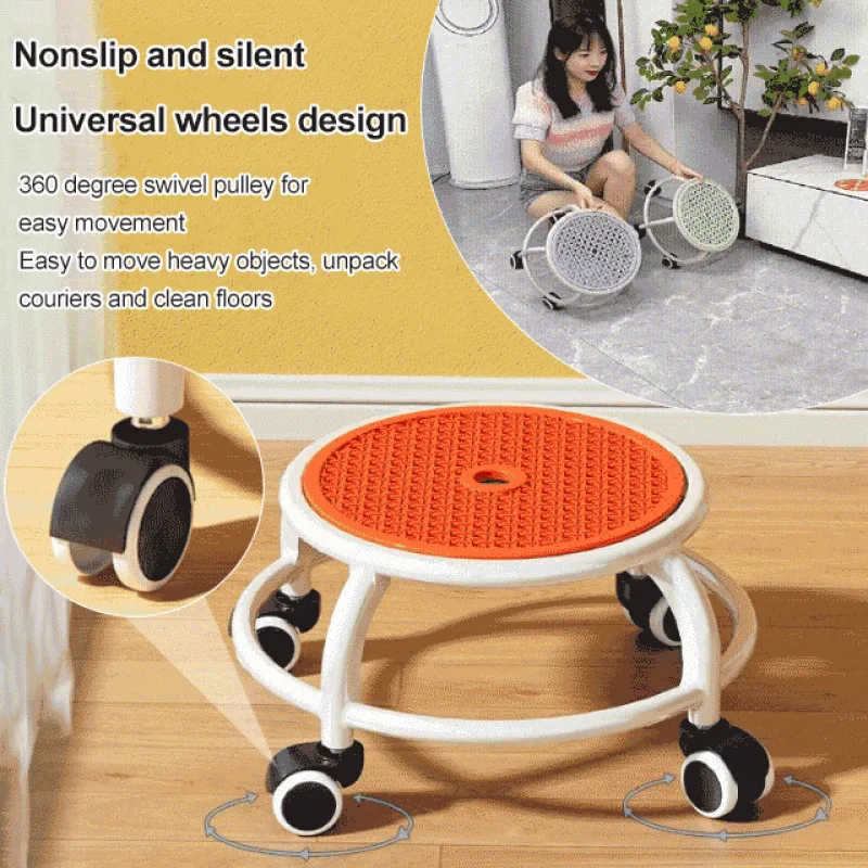 Ultifunctional Silent Swivel Stool with Wheel Shoe Portable Rotating Mesh Imitation Rattan Stool for Toddler Learning To Walk image 3