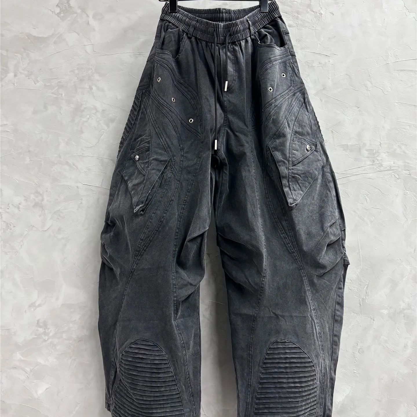 Retro Washed Deconstruction Patchwork Cargo Pants Personality Ruffle Handsome Stylish Flow Matchet Profile Casual