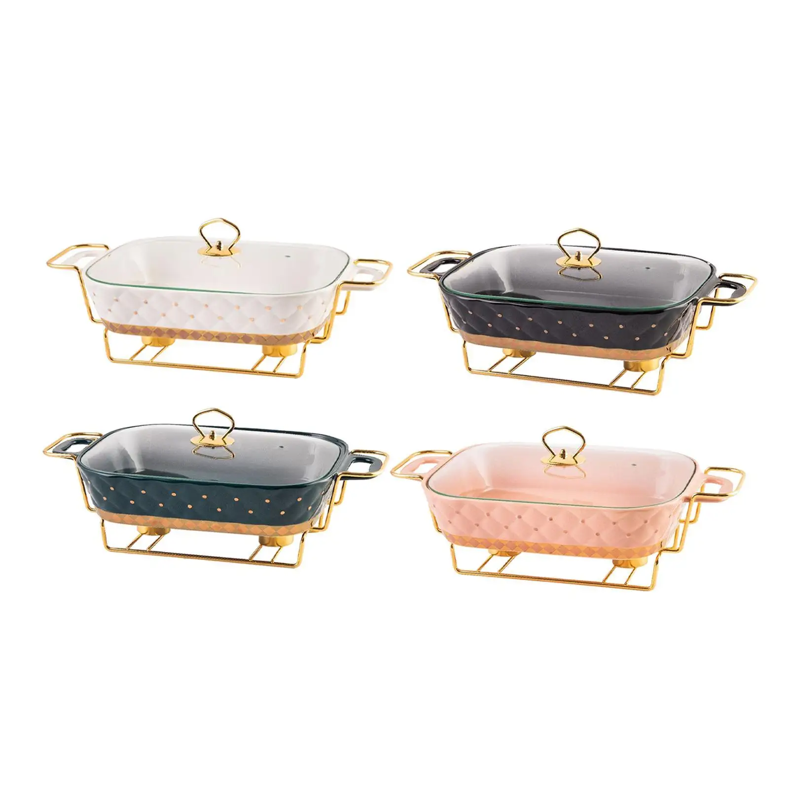 Chafing Dish Clear Lid with Stand Food Plate Buffet Server Ceramic Food Warmer Casserole Tray for Holidays Entertaining Parties