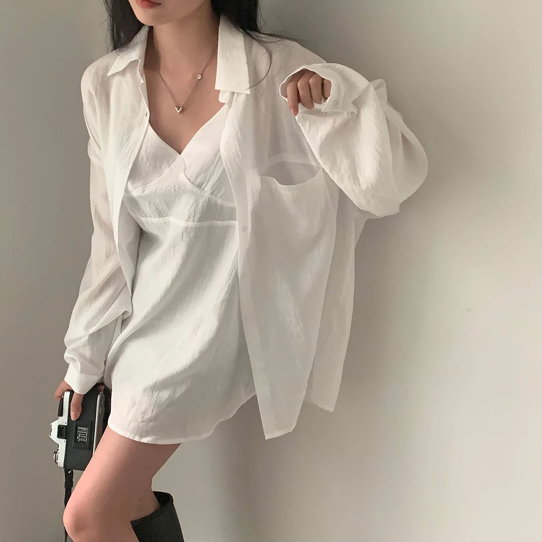 

Women's Loose Fit Slimming Tank Top irt Thin Sun Protection Casual Faion Set Polyester Fiber Button Sle Ele Spring ...