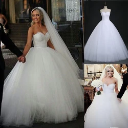 ZJ9022 Customized Simple Wedding Dress Beads and Sequins Sweetheart A-Line Backless Bride Gown Princess Big Skirt