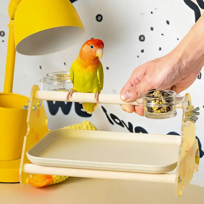 

Tabletop Bird Perch Parrot Playground Gym With Feeder Cups Desktop Playstand Cage Toy For Finches Lovebirds Parrots Conures