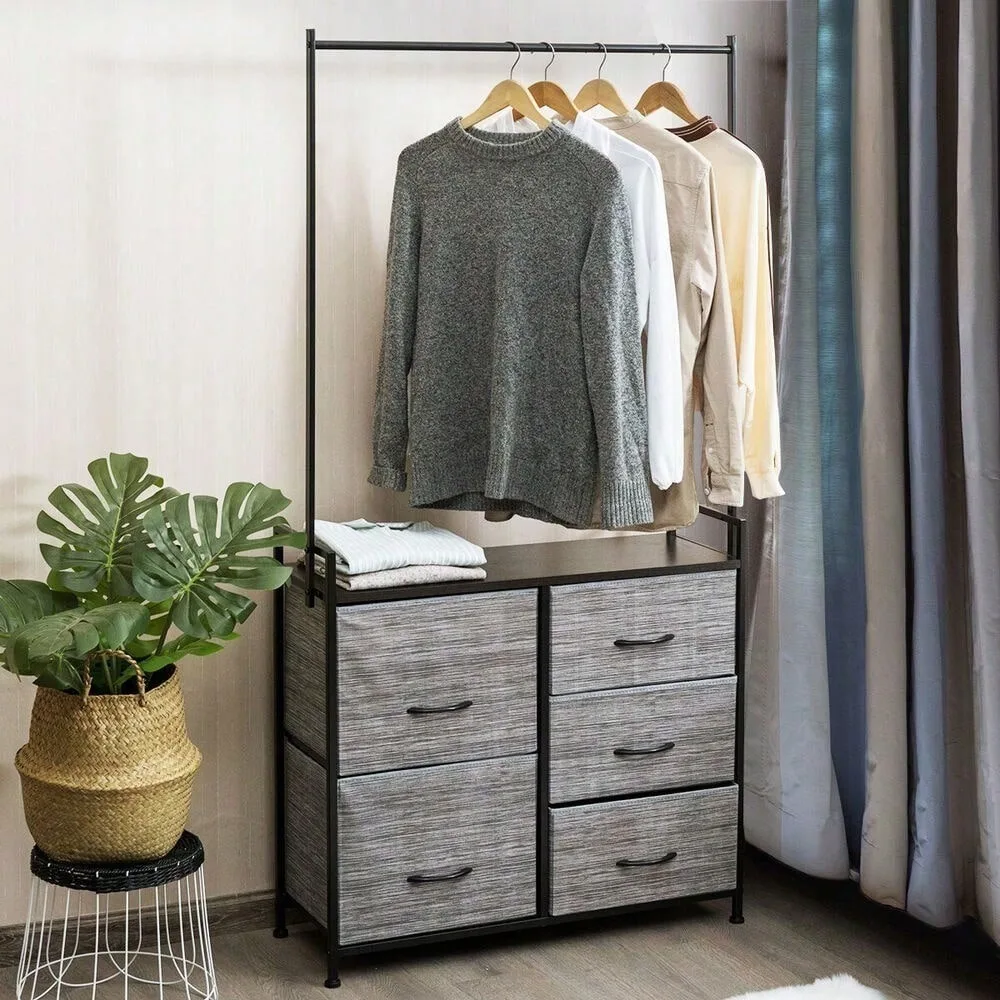 

5 Drawer Fabric Dresser W/Hanger Metal Frame Storage Closet Organizer
