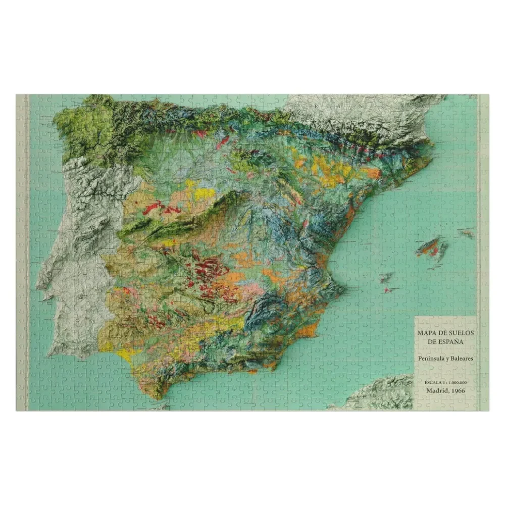 

1966 Spain Relief Map 3D digitally-rendered Jigsaw Puzzle Jigsaw Custom Toddler Toys Puzzle