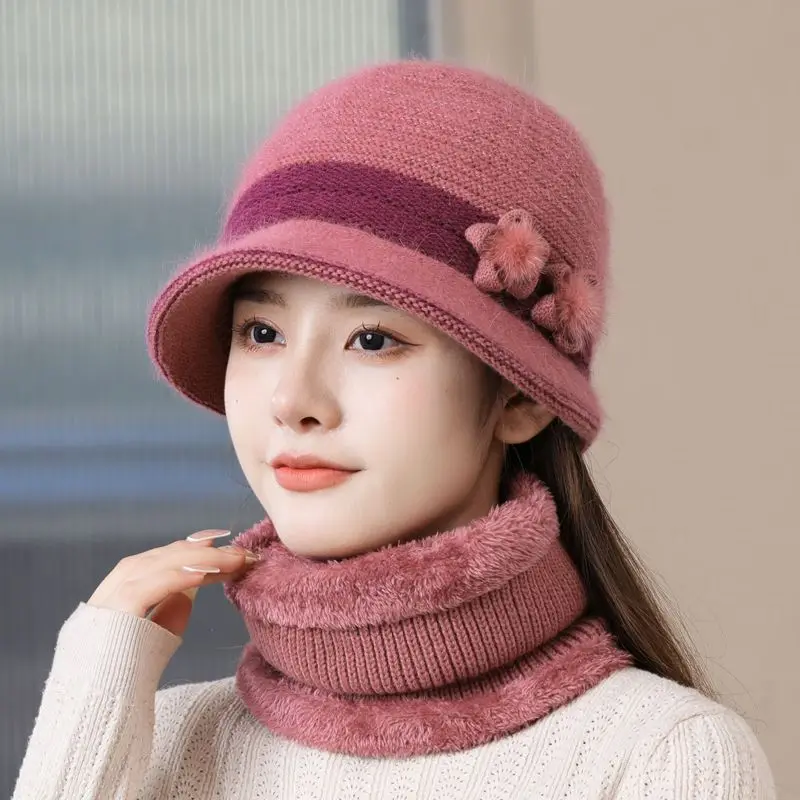 Elderly Hat Female Winter Elderly Grandmother Mother Warm Thickened Cap Cotton Knitted Rabbit Wool Line Old Lady Hats