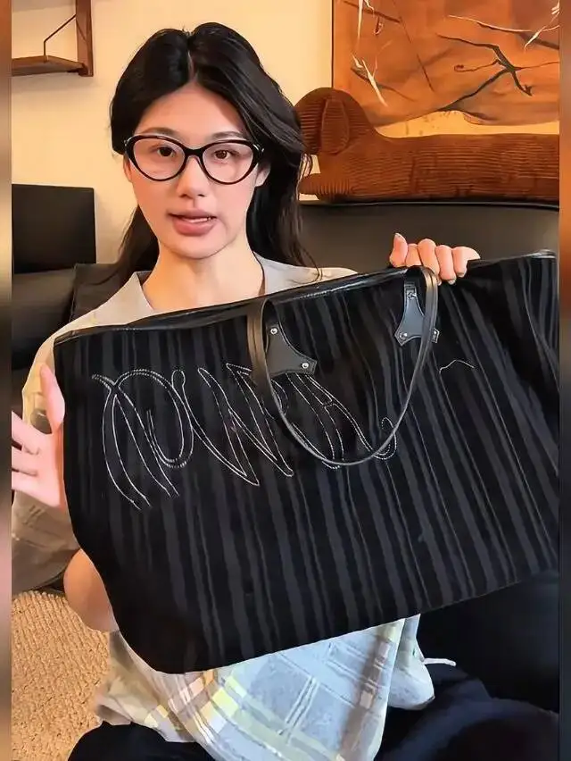 Bloom Stripe Black Tota Handbag Women Vintage Large Capacity Y2k Shoulder Bags Female Casual Shopping Underarm Bag 2025