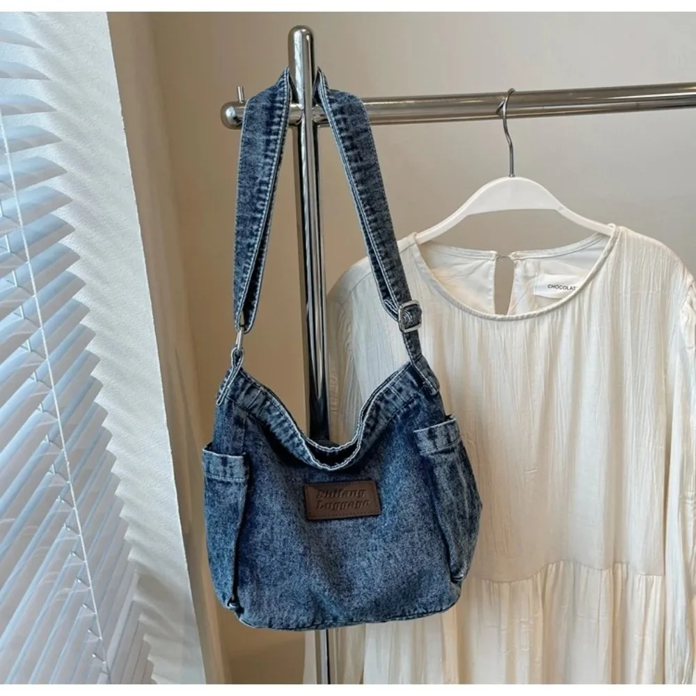 

Универсальные женские сумки в стиле ретро из джинсовой ткани, однотонная сумка через плечо, большая вместительная сумка через плечо для женщин