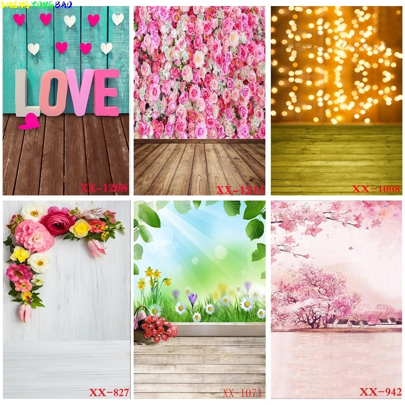 

Vinyl Custom Valentine Day Photography Backdrops Prop Love Heart Rose Wooden Floor Photo Studio Background 211215-09