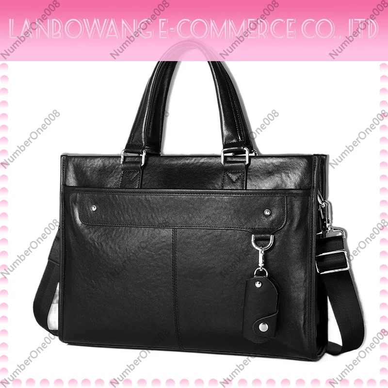 Genuine Full Grain Leather Men Business Briefcase Waterproof 17 Inch Laptop Bag Large Capacity Business Trip Work Handbag